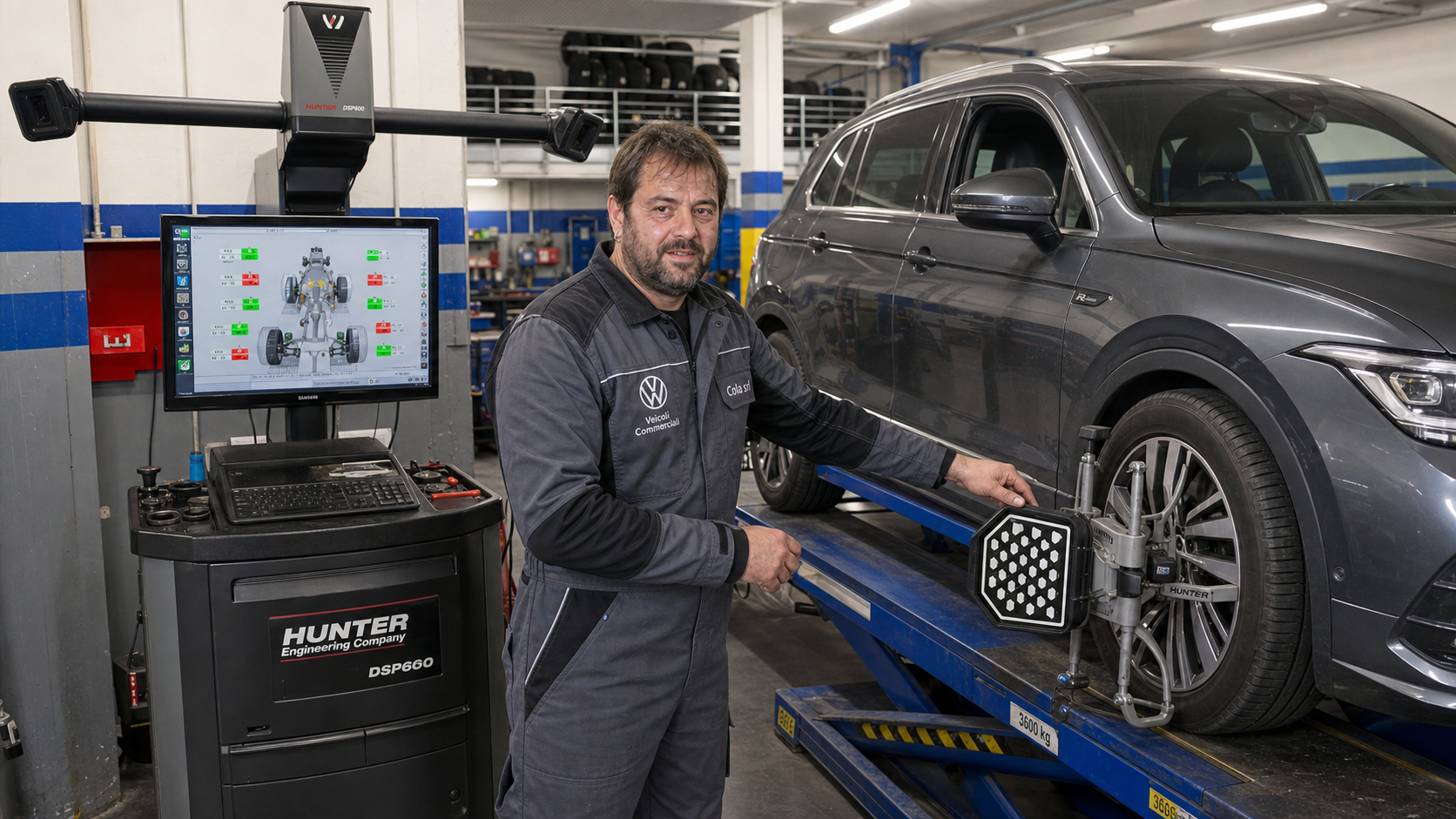 Tecnico Cola Srl alla macchina assetto e convergenza ruote Hunter